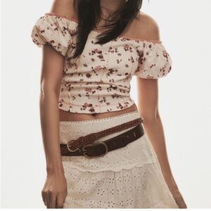 Anthropologie Cream and Pink Floral Knit Top